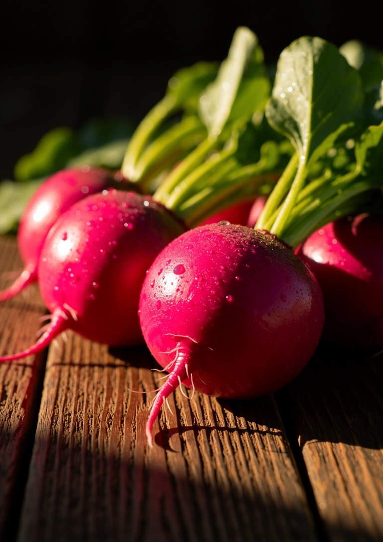 Fresh Romanian radishes in morning light